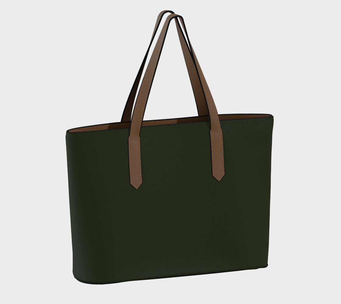 Queen of Petals Olive Green Collection Olive Black Tote Bag, back view showing deep olive black leather