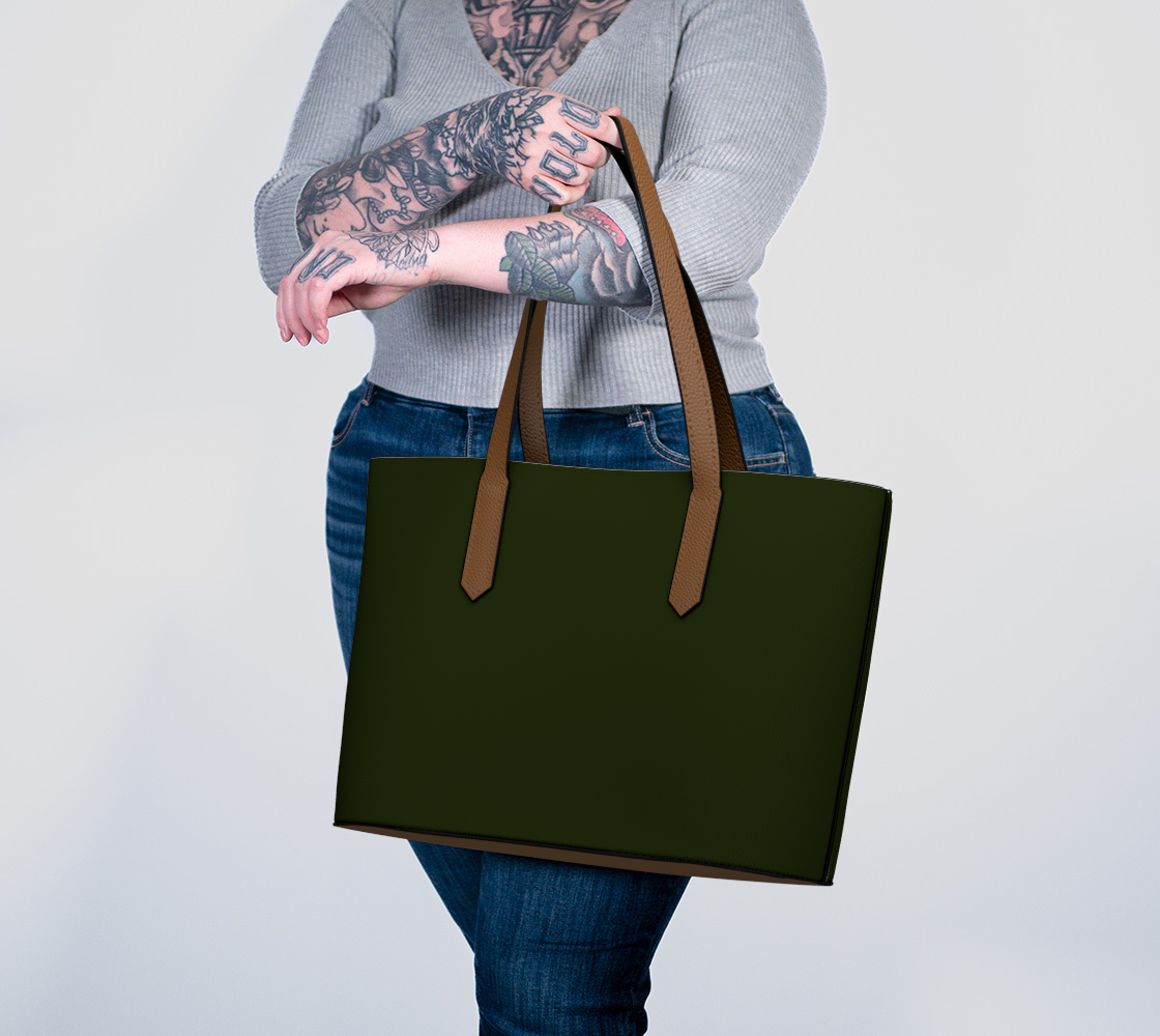 Queen of Petals Olive Green Collection Olive Black Tote Bag carried on arm, fits 16 inch laptop