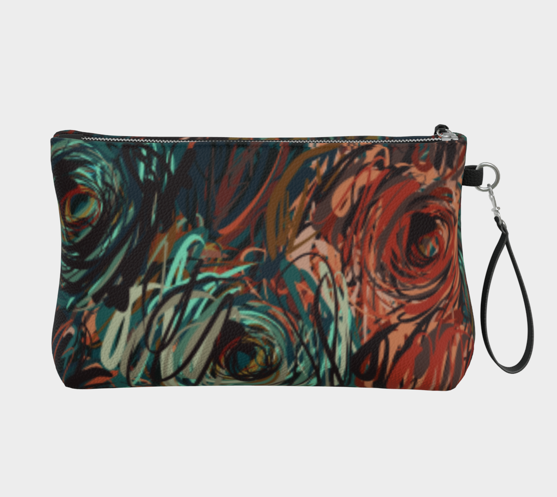 Queen of Petals Patina Vegan Leather Clutch back view showing brown leather accents