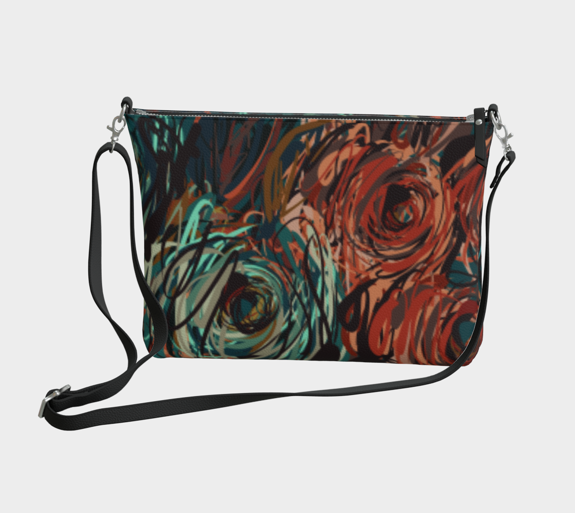 Queen of Petals Patina Vegan Leather Crossbody Purse front with weathered teal and copper