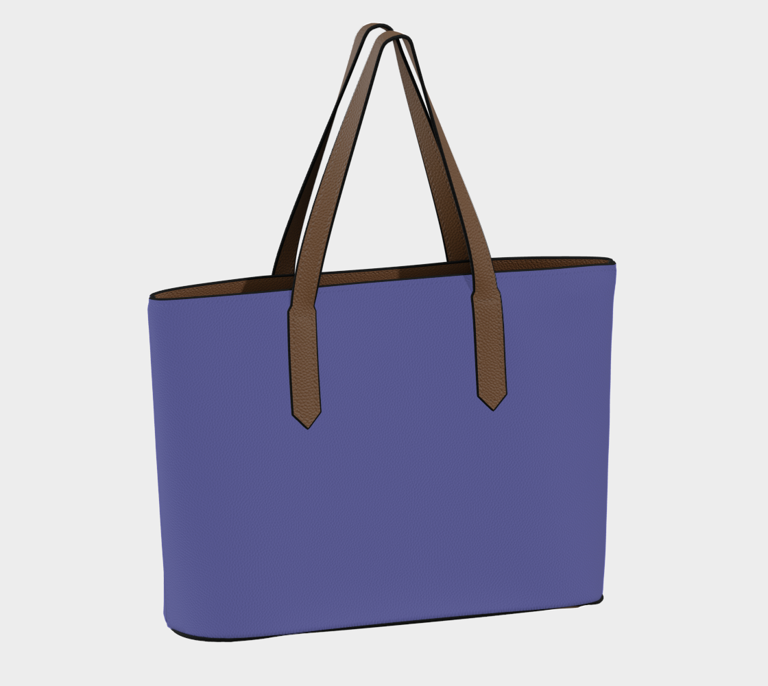 Queen of Petals Periwinkle Resolve Violet Blue Tote, back view, 18" × 12" violet blue vegan leather tote