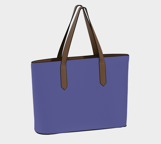 Queen of Petals Periwinkle Resolve Violet Blue Tote, back view, 18" × 12" violet blue vegan leather tote