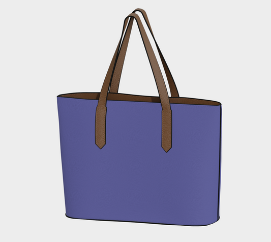 Queen of Petals Periwinkle Resolve Violet Blue Tote, front view, vegan pebble leather in violet blue periwinkle