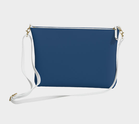 Queen of Petals Royal Blue Crossbody Purse from the Royal Blue Collection, front view, vegan pebble leather in royal blue, 8.5 by 7 inches
