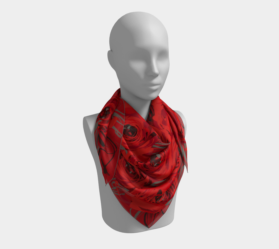 Queen of Petals Ruby Red Roses Square Silk Scarf, 36 inch size, versatile styling options