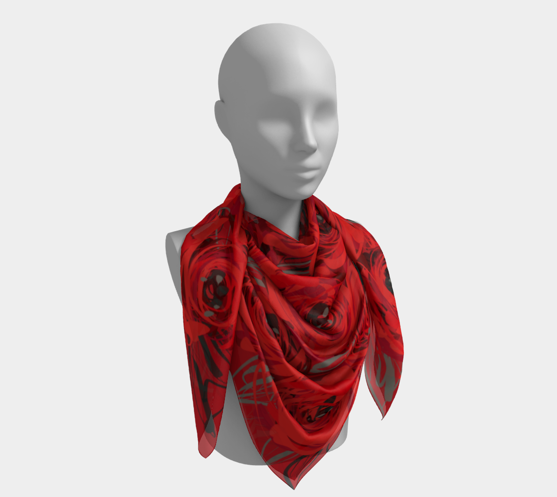 Queen of Petals Ruby Red Roses Square Silk Scarf, 50 inch size, shoulder wrap styling
