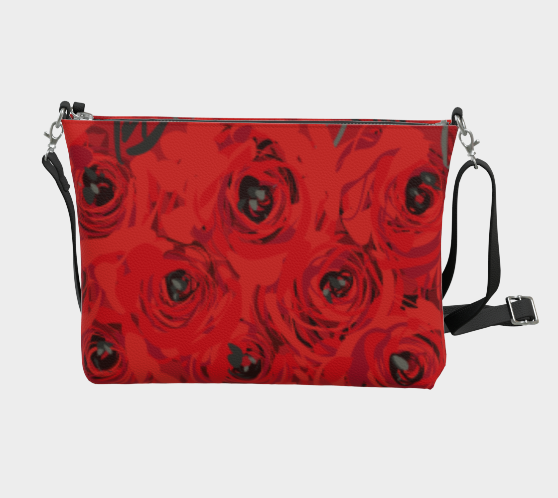 Queen of Petals Ruby Red Roses Vegan Leather Crossbody Purse, back view, clean crimson leather