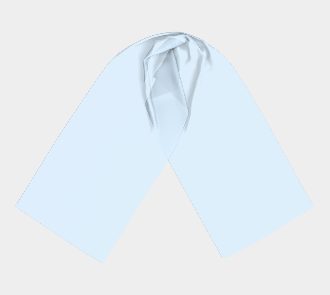 Queen of Petals Shore Blue Baby Blue Long Silk Scarf, full view flat lay, 16 by 72 inches silk