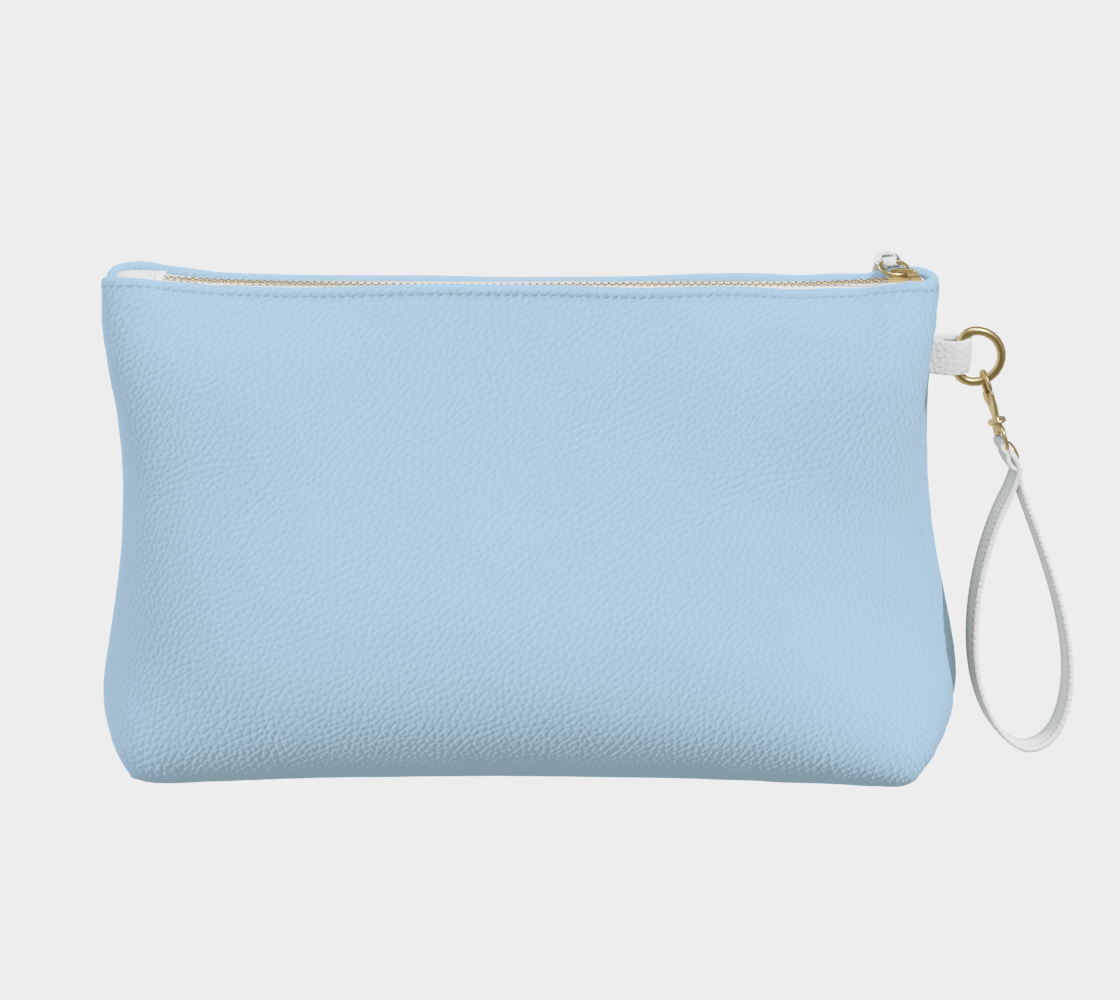 Queen of Petals Shore Blue Pastel Blue Clutch, back view, smooth vegan leather finish