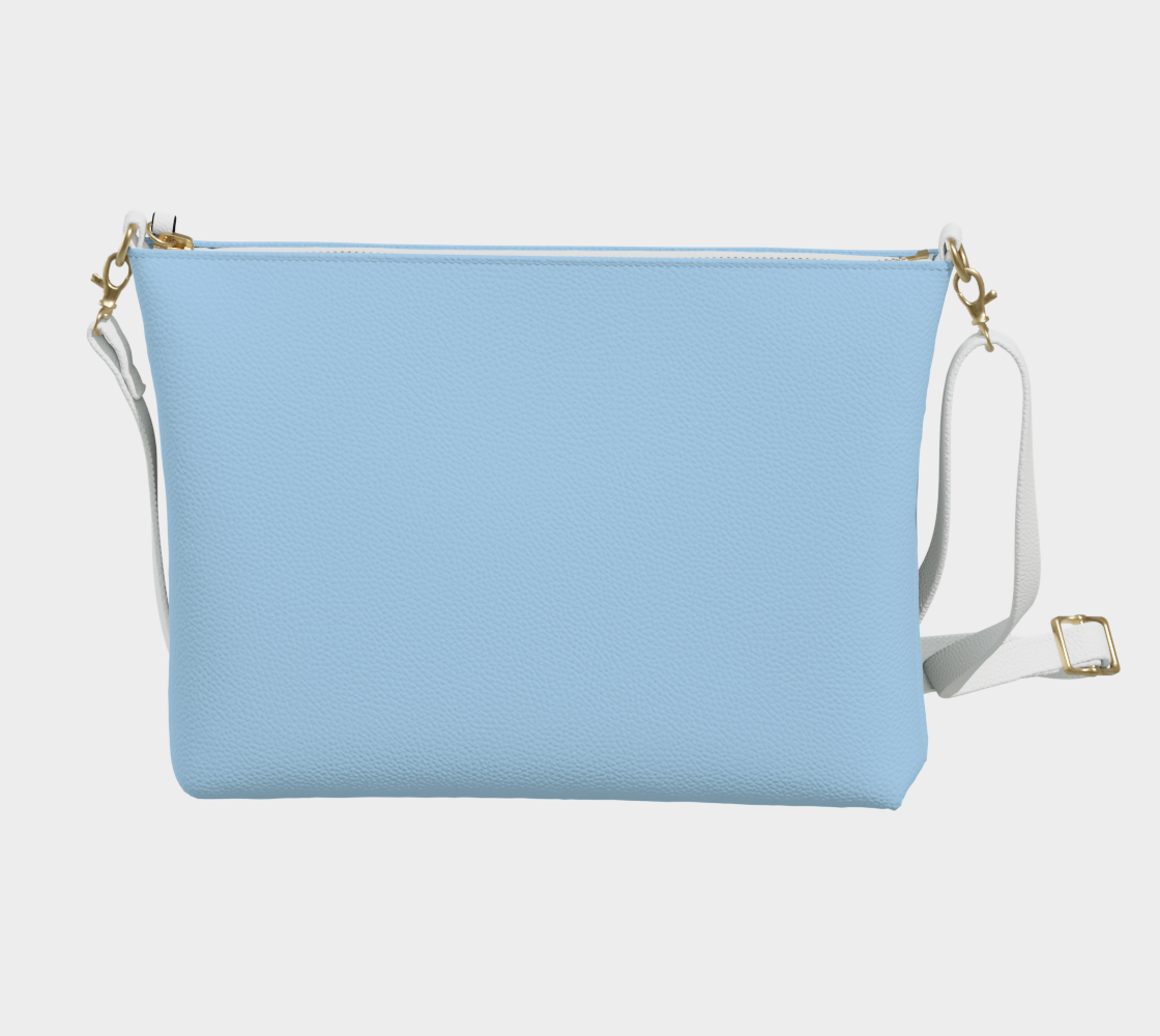 Queen of Petals Shore Blue Powder Blue Crossbody, back view, smooth vegan leather construction