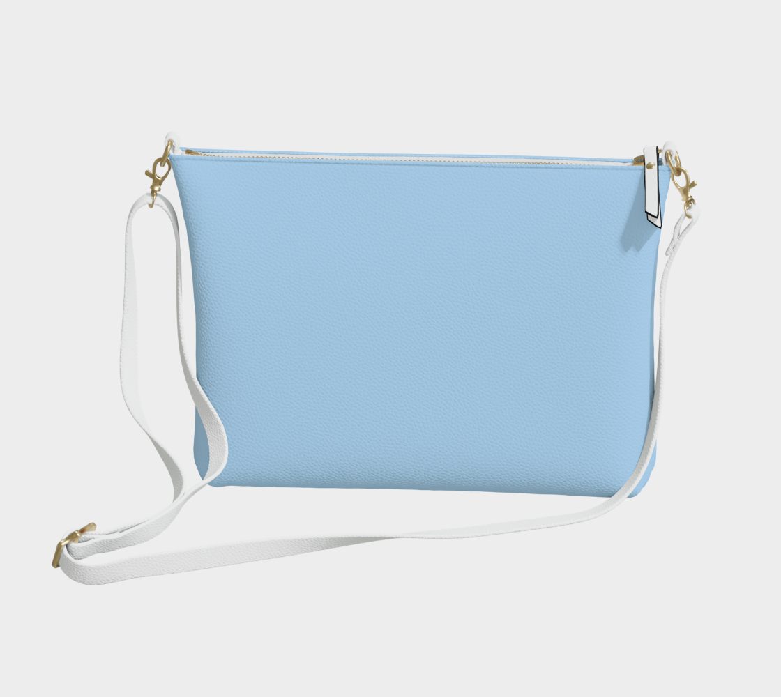 Queen of Petals Shore Blue Powder Blue Crossbody, front view, vegan pebble leather with metal zipper