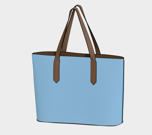 Queen of Petals Shore Blue Sky Tote, front view, vegan pebble leather with magnetic snap