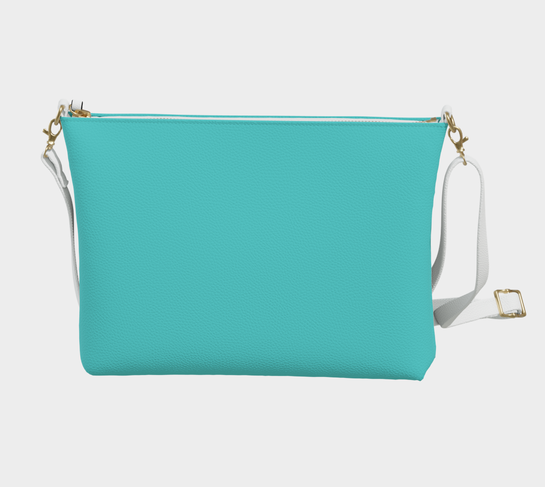 Queen of Petals Sky & Soil Bright Turquoise Crossbody Purse, back view, smooth turquoise leather finish