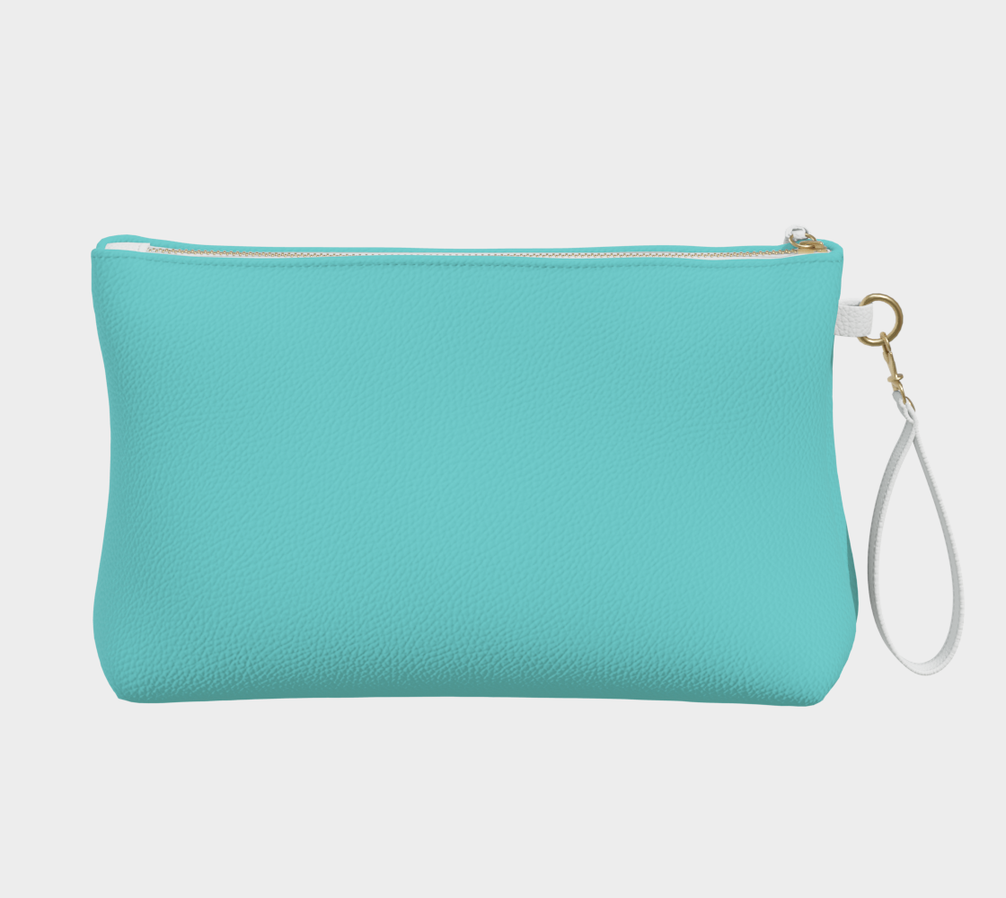 Queen of Petals Sky & Soil Turquoise Clutch, back view, smooth turquoise vegan leather