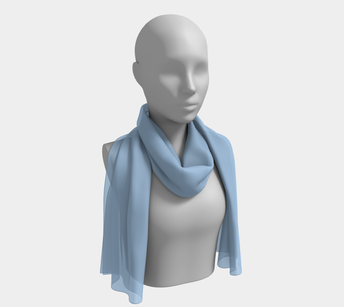 Queen of Petals Sky Blue Long Scarf draped as shoulder throw, showing silk flow and drape in pale sky blue, styling inspiration