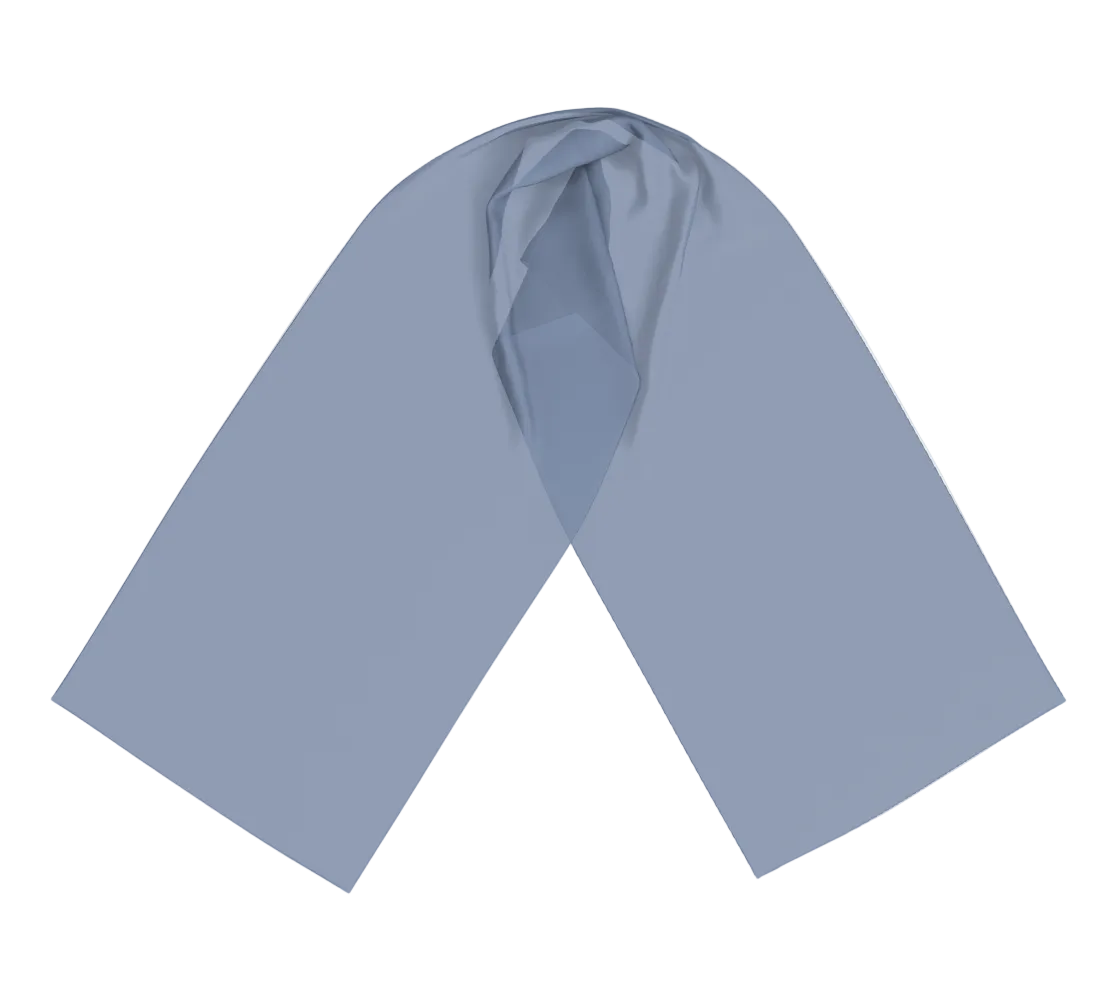 Queen of Petals steel blue long silk scarf, full view, 16×72 inches