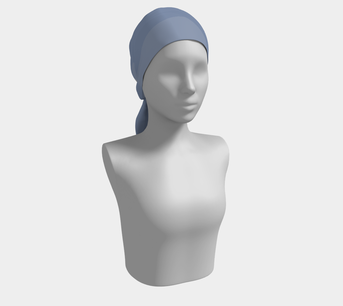 Queen of Petals steel blue long silk scarf styled as head wrap