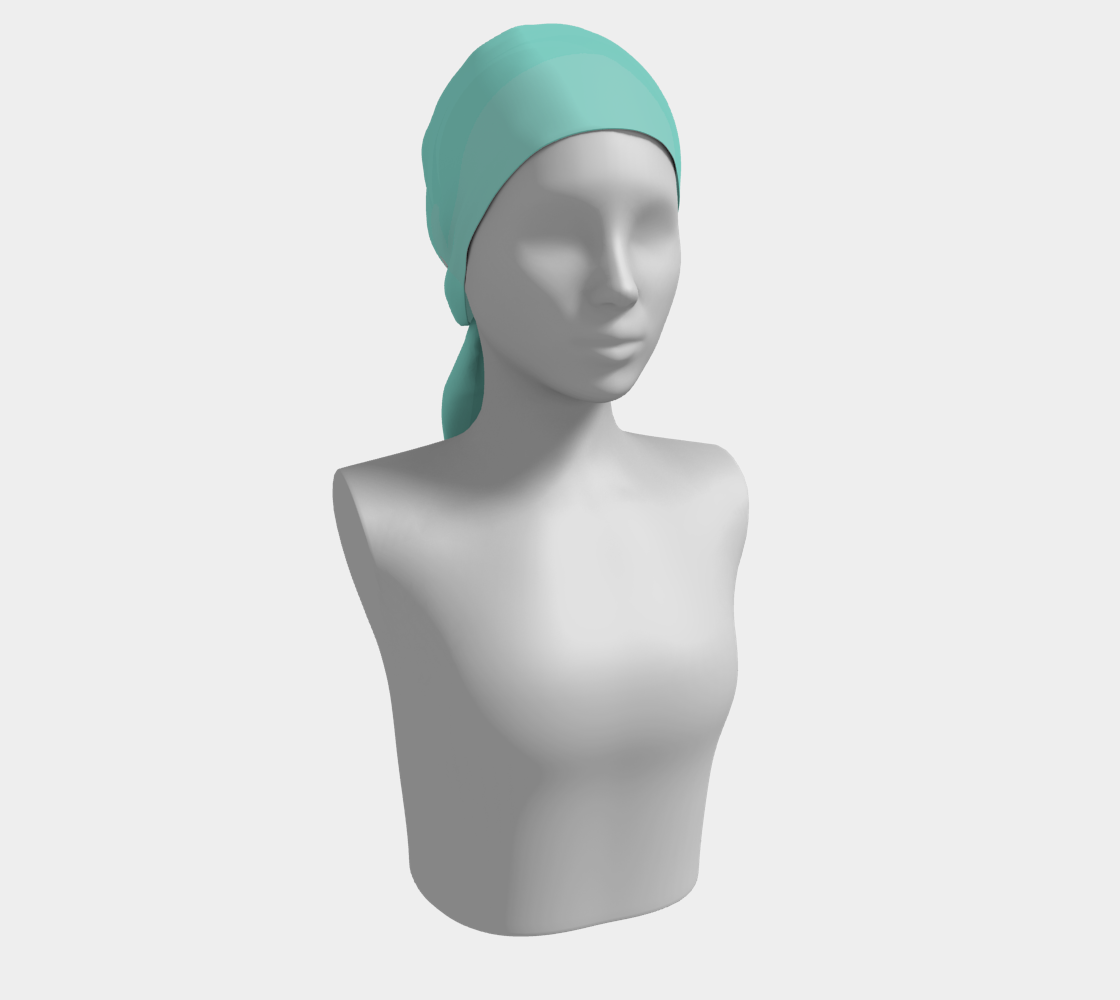 Queen of Petals Teal Collection Aquamarine Long Silk Scarf styled as head wrap in soft aquamarine blue