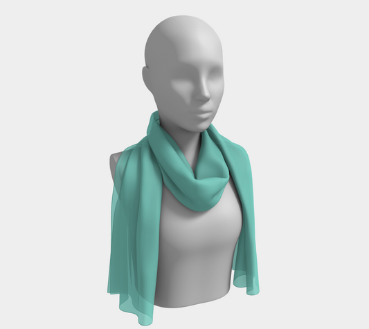 Queen of Petals Teal Collection Aquamarine Long Silk Scarf worn as shoulder throw showing draping versatility