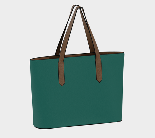 Queen of Petals Teal Collection Deep Teal Tote back view showing vegan pebble leather finish and structure