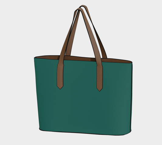 Queen of Petals Teal Collection Deep Teal Vegan Leather Tote Bag front view in rich deep teal with tan handles