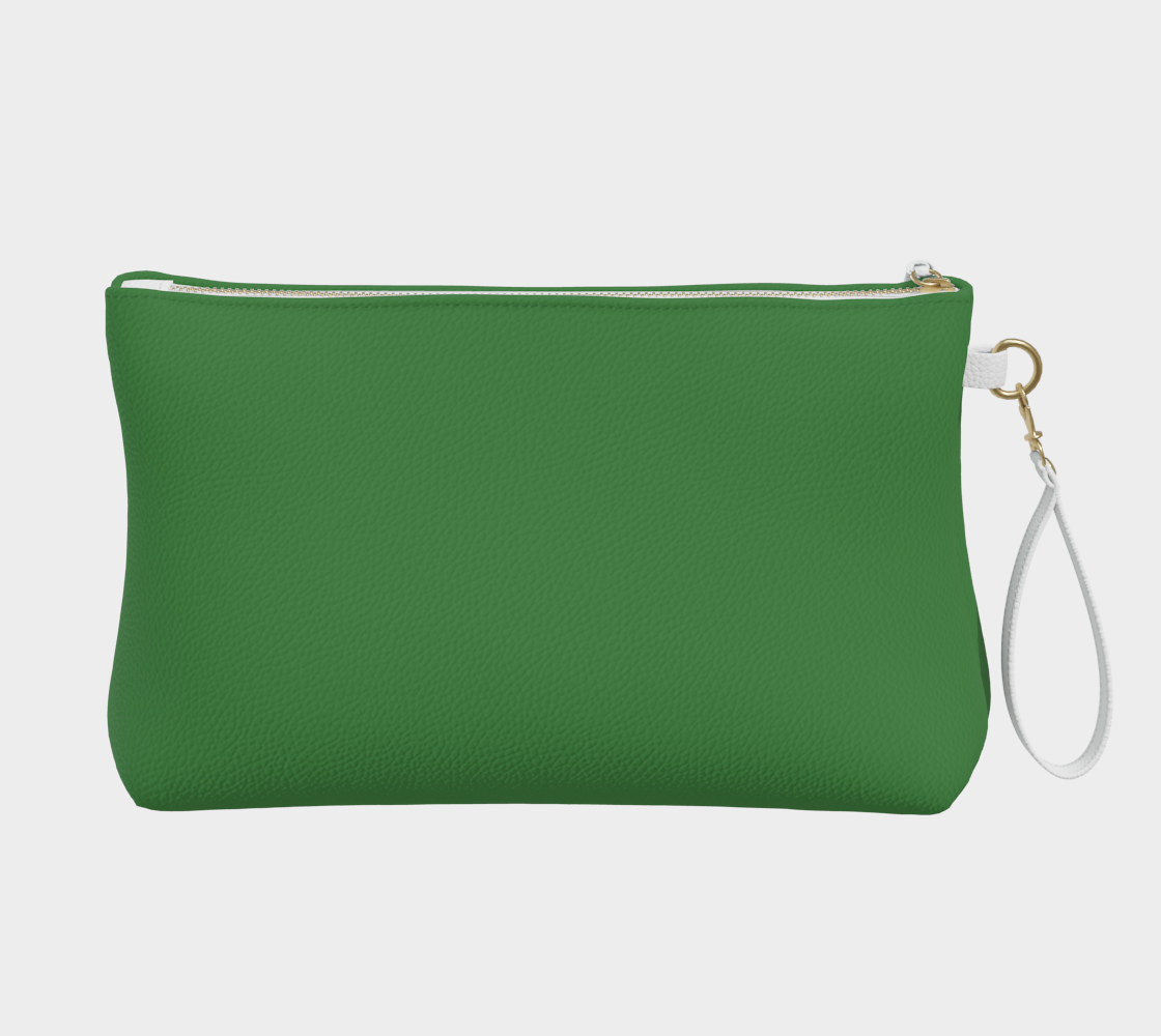 Queen of Petals The Botanist Clover Green Clutch, back view showing metal zipper, earthy grounded green