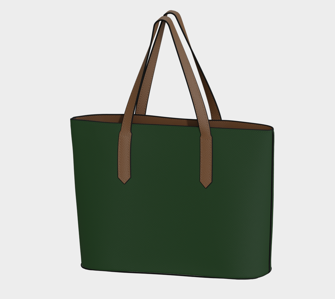 Queen of Petals The Botanist Irish Green Tote, front view, 18x12x5 inch dimensions, solid brown straps