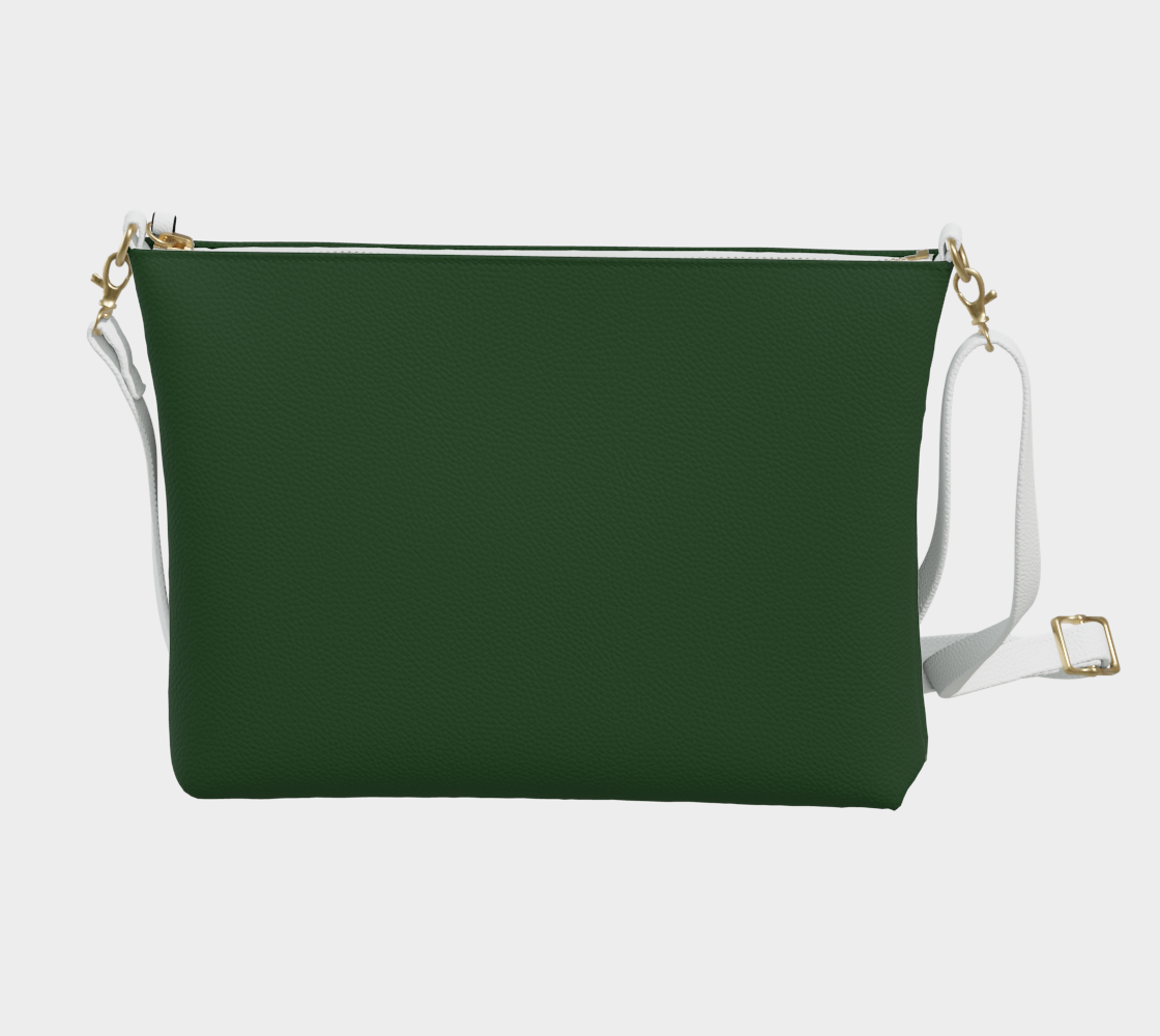 Queen of Petals The Cartographer Dark Green Crossbody Purse, back view with navy twill interior lining visible at zipper