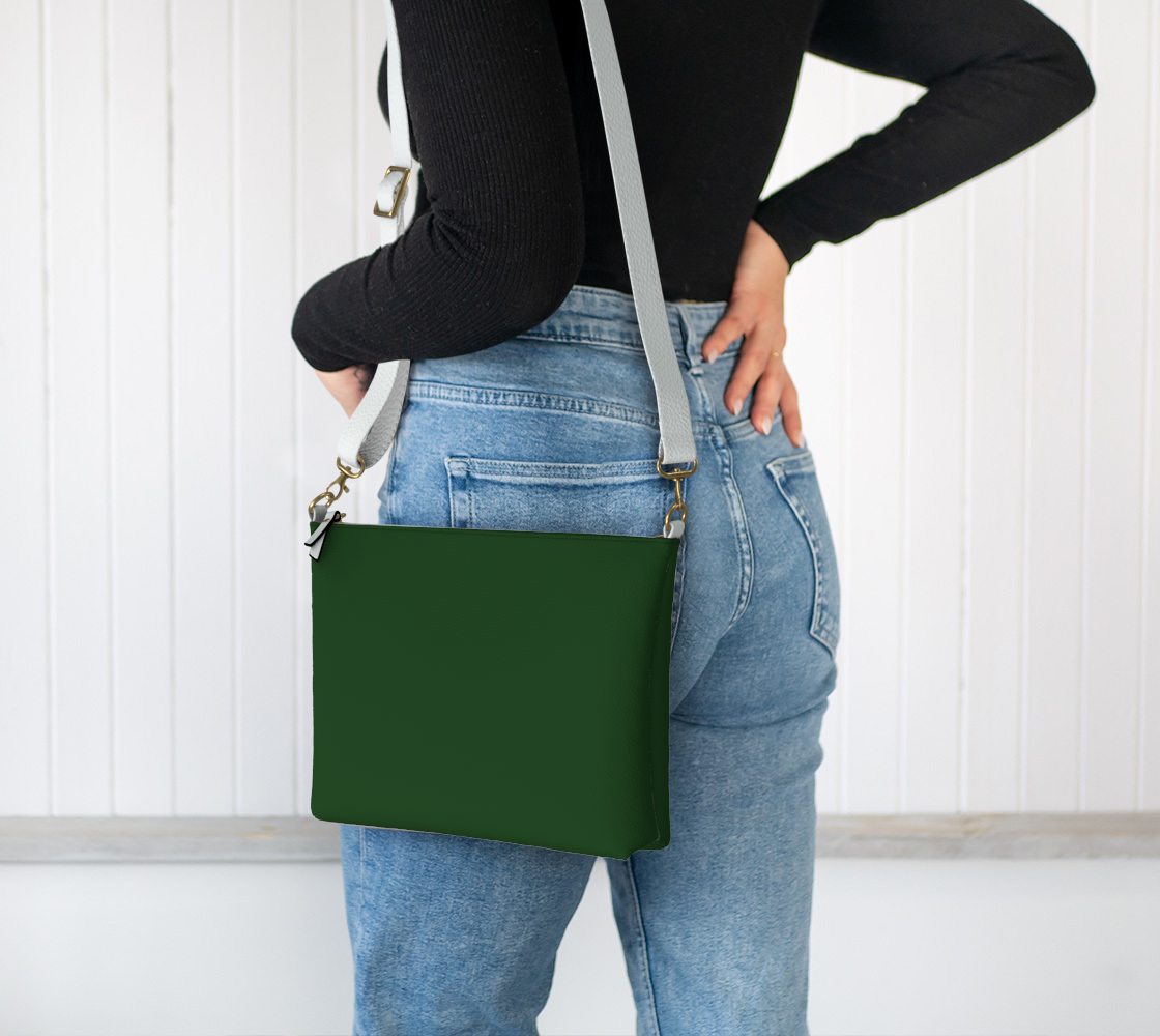 Queen of Petals The Cartographer Dark Green Crossbody Purse, worn on shoulder with adjustable strap, hands-free everyday carry