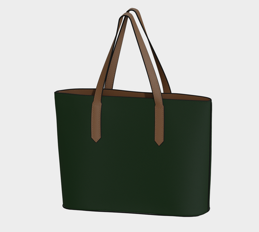 Queen of Petals The Cartographer Darkest Forest Tote Bag, front view showing deepest forest green vegan leather, 18" × 12" × 5"