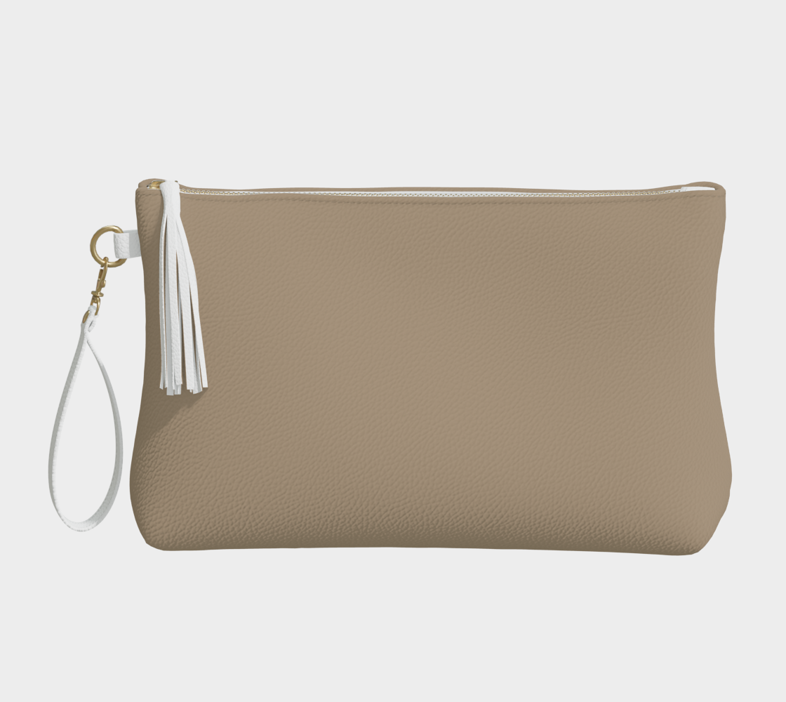 Queen of Petals The Ceramics Kiln Vegan Leather Clutch, front view, showing taupe pebble texture.