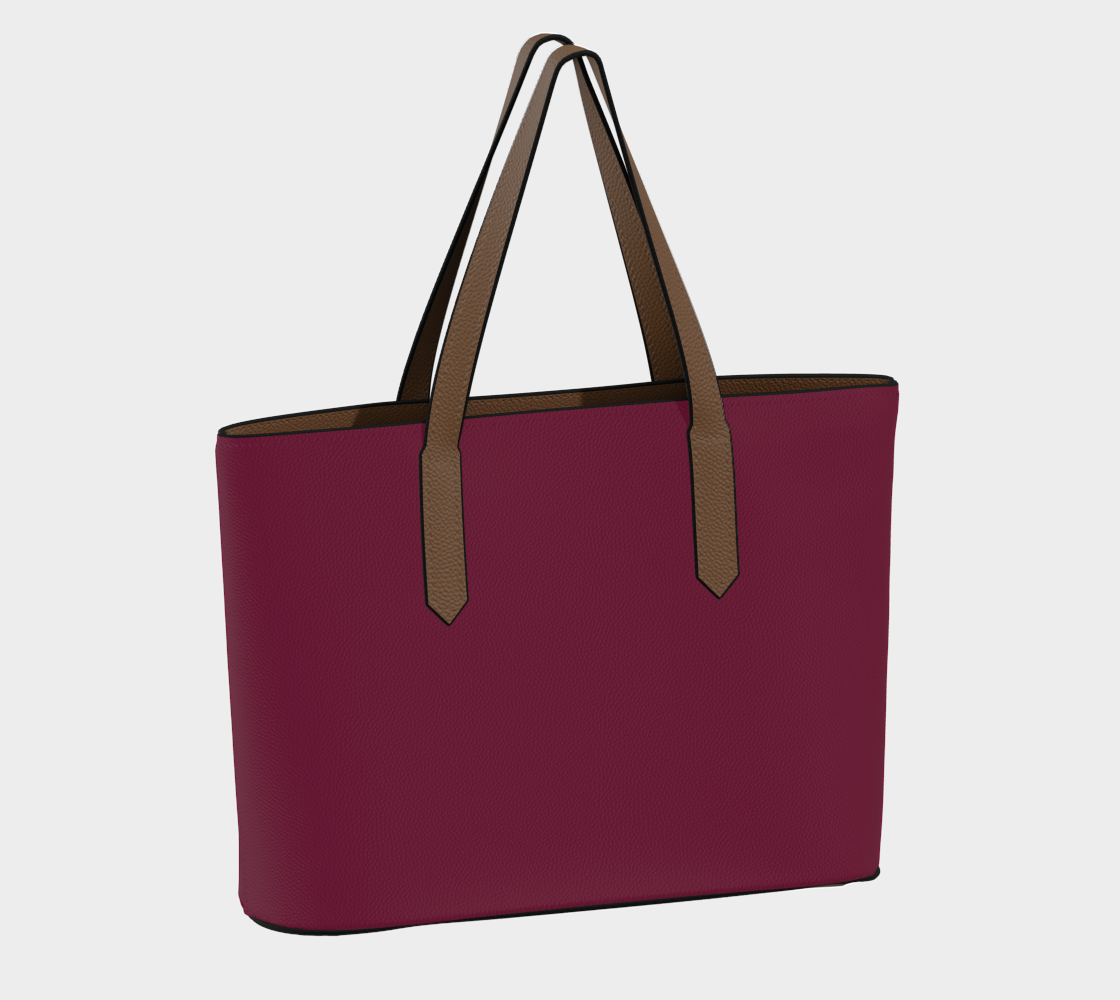 Queen of Petals The Colorist Burgundy Magenta Tote, back view, burgundy vegan pebble leather construction