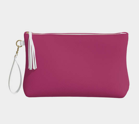 Queen of Petals The Colorist Rich Magenta Clutch, front view, vegan pebble leather with tassel detail