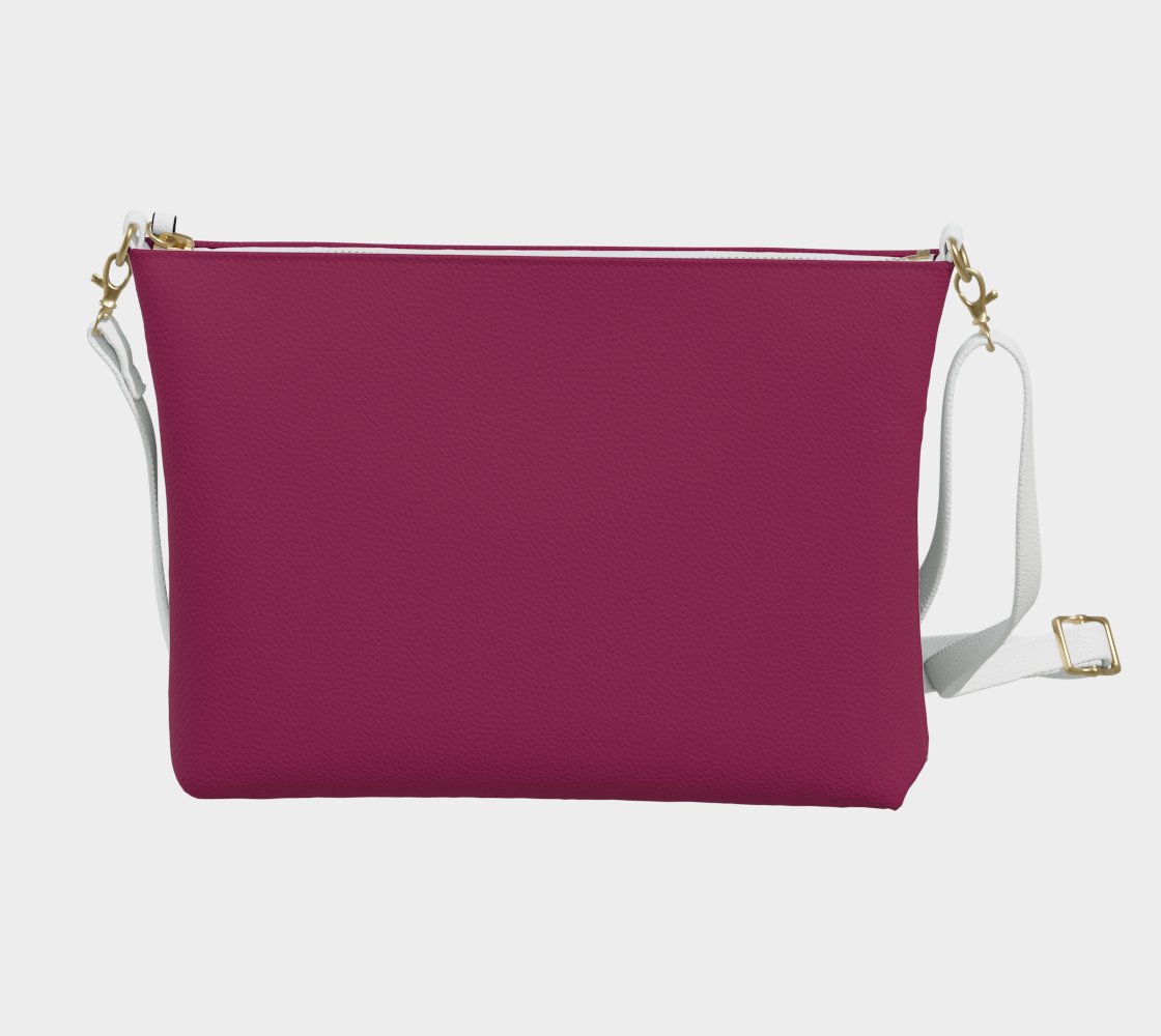 Queen of Petals The Colorist Wine Magenta Crossbody, back view, wine magenta vegan leather with metal zipper
