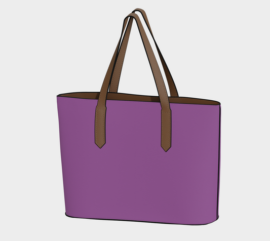 Queen of Petals The Gallery Deep Orchid Tote front view, vegan pebble leather with solid color straps and magnetic snap closure
