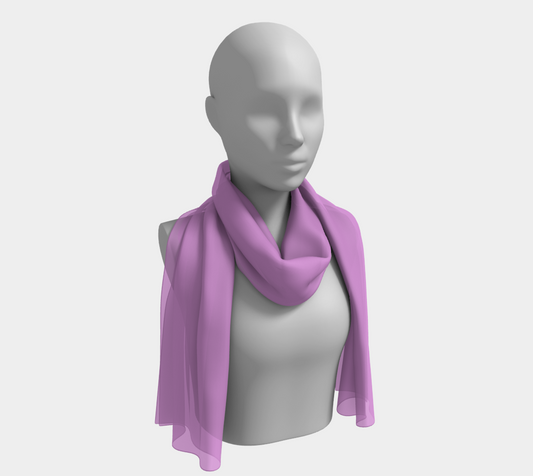 Queen of Petals The Gallery Soft Orchid Long Silk Scarf draped as shoulder throw, showing fluid movement and drape