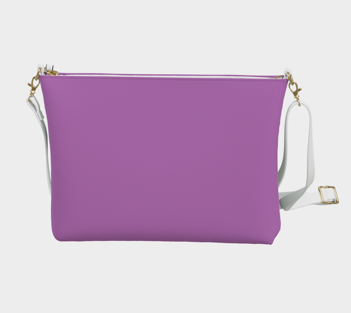 Queen of Petals The Gallery Violet Orchid Crossbody back view showing smooth vegan leather construction and navy lining