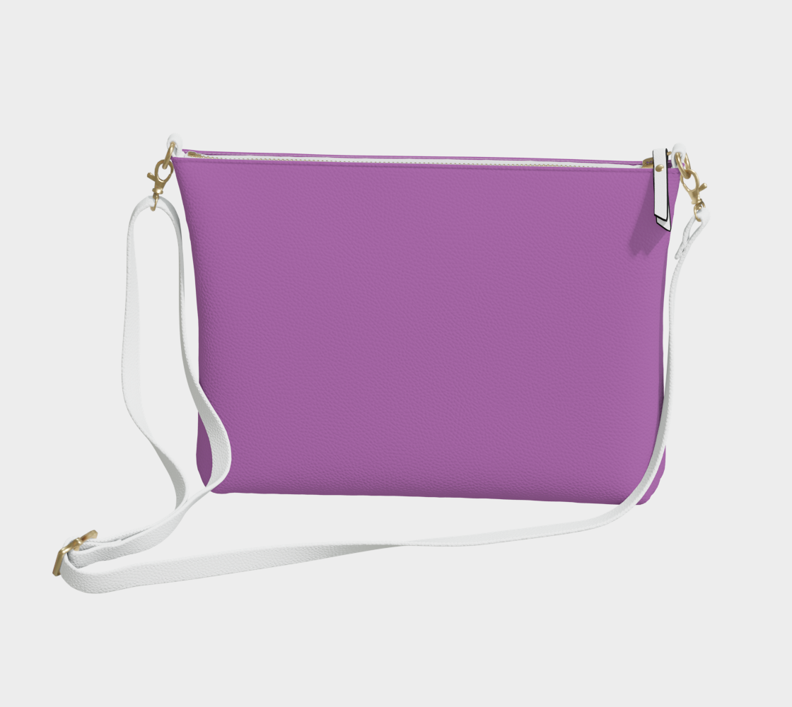Queen of Petals The Gallery Violet Orchid Crossbody front view, vegan pebble leather with metal zipper and adjustable strap