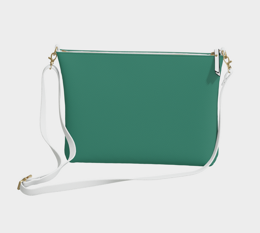 Queen of Petals The Herbarium Deep Jade Crossbody, front view, richest jade like leather-bound botanical volumes