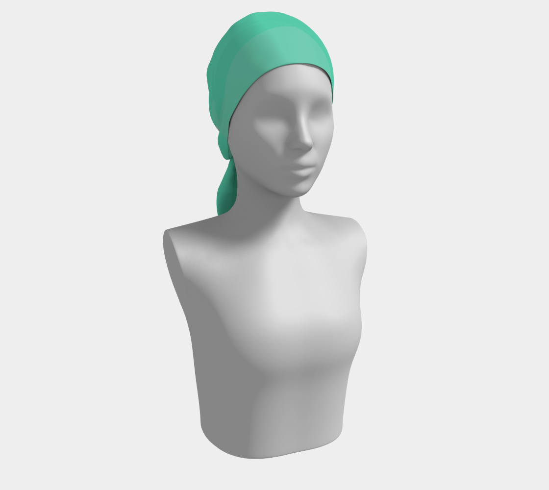 Queen of Petals The Herbarium Jade Silk Scarf, styled as head wrap, institutional jade tone in flowing silk