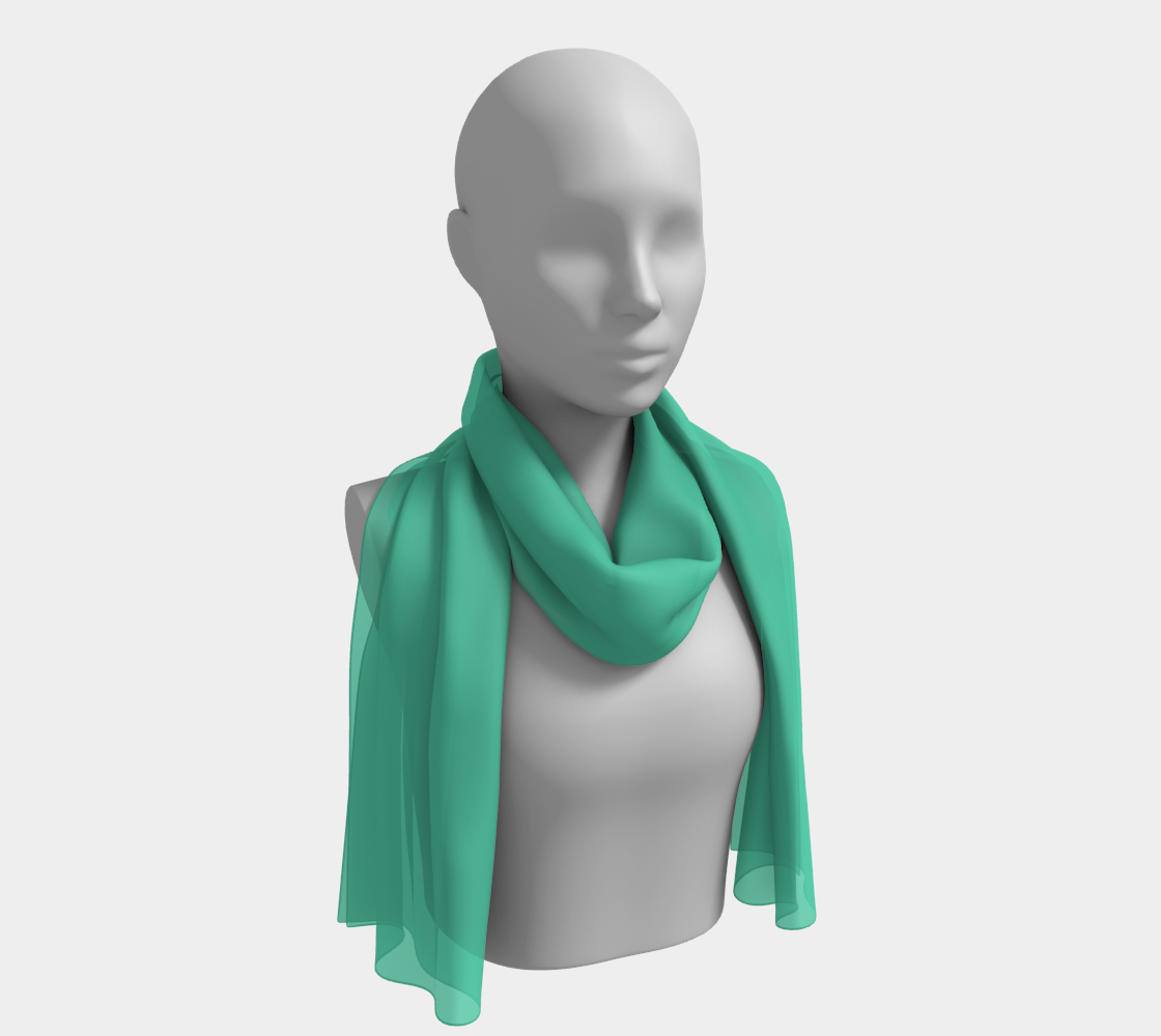 Queen of Petals The Herbarium Jade Silk Scarf, draped over shoulder, botanical archive jade green in premium silk