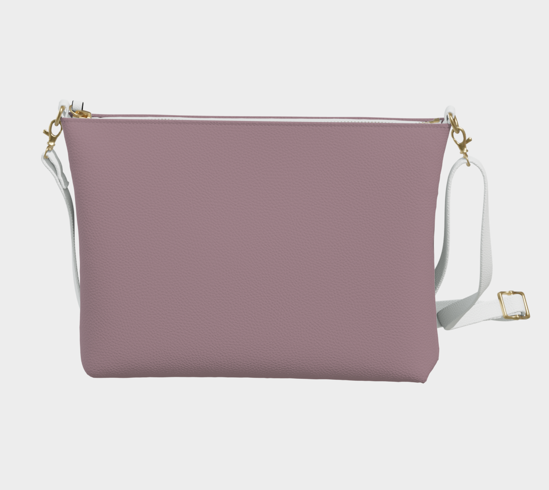 Queen of Petals The Keeper Rose Taupe Crossbody, back view, smooth vegan pebble leather with navy twill lining