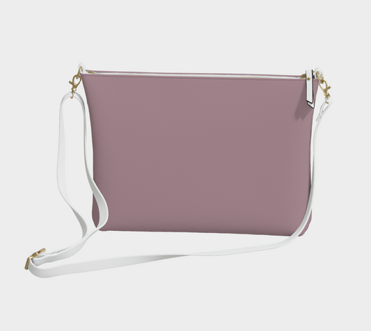 Queen of Petals The Keeper Rose Taupe Crossbody, front view, UV-cured vegan pebble leather with metal zipper