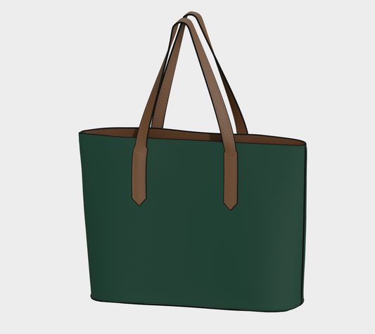 Queen of Petals The Prop Master Dark Emerald Tote Bag, front view, smooth vegan pebble leather with solid color straps