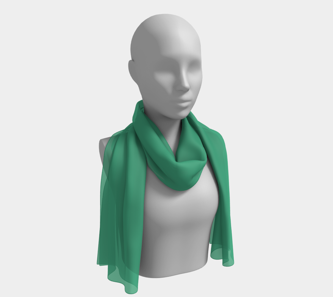 Queen of Petals The Prop Master Green Emerald Long Silk Scarf, draped as shoulder throw, premium silk construction