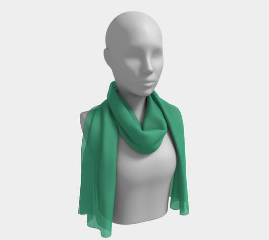 Queen of Petals The Prop Master Green Emerald Long Silk Scarf, draped as shoulder throw, premium silk construction