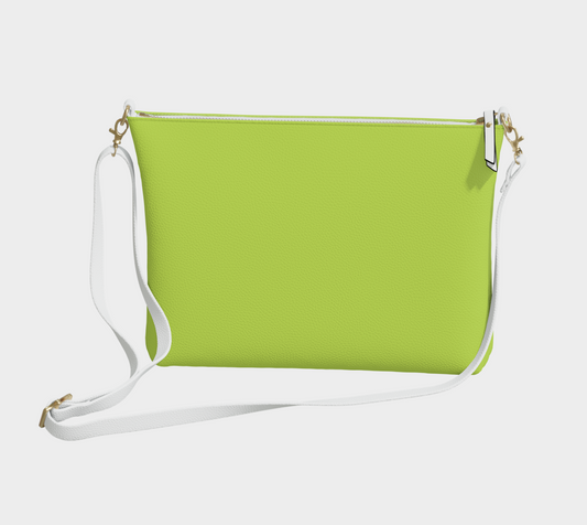 Queen of Petals The Propagator Chartreuse Green Crossbody Purse, front view, vegan pebble leather with metal zipper