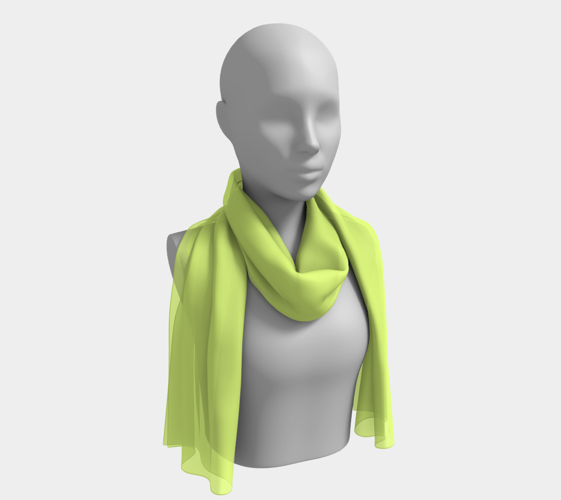 Queen of Petals The Propagator Chartreuse Lime Long Silk Scarf, draped as shoulder throw, luminous yellow-green silk