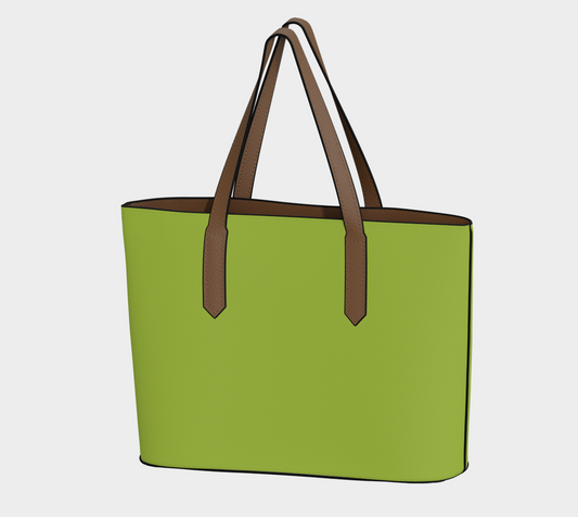 Queen of Petals The Propagator Dark Chartreuse Tote Bag, front view, vegan pebble leather with solid straps