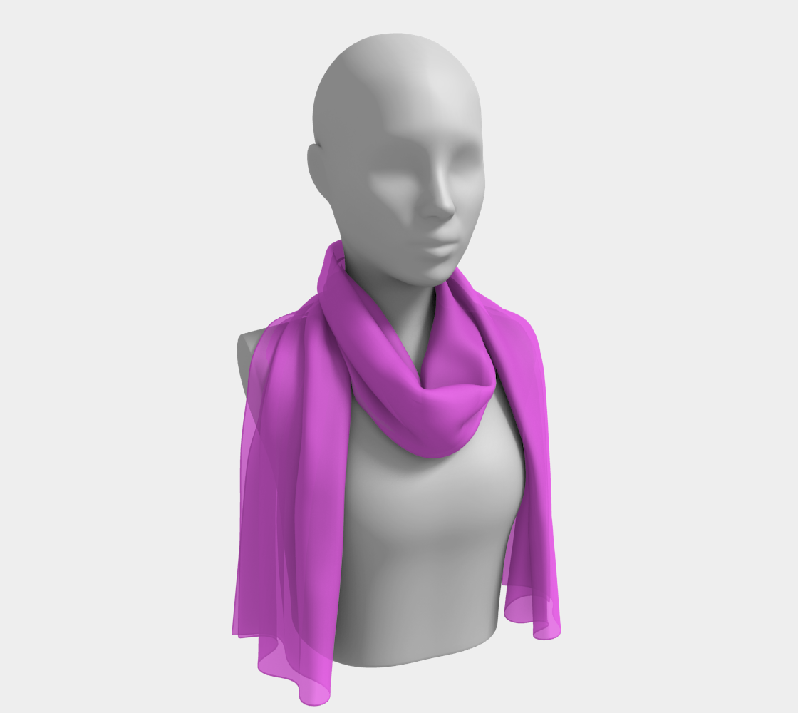 Queen of Petals The Studio Bright Fuchsia Long Scarf, draped as shoulder throw, 16" × 72" silk